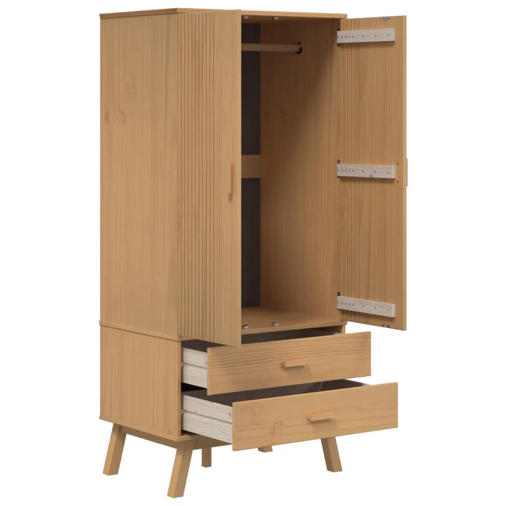 Pine Wood Armoire Spacious Solid Wood Wardrobe with Elegant Finish OUCH CART