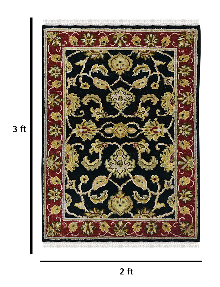 Luxor Classic Pattern Hand Knotted Rectangle Anti-Skid Designer Carpet, Prayer Rug For Office Cabins, Small Living Spaces - 2'X3'