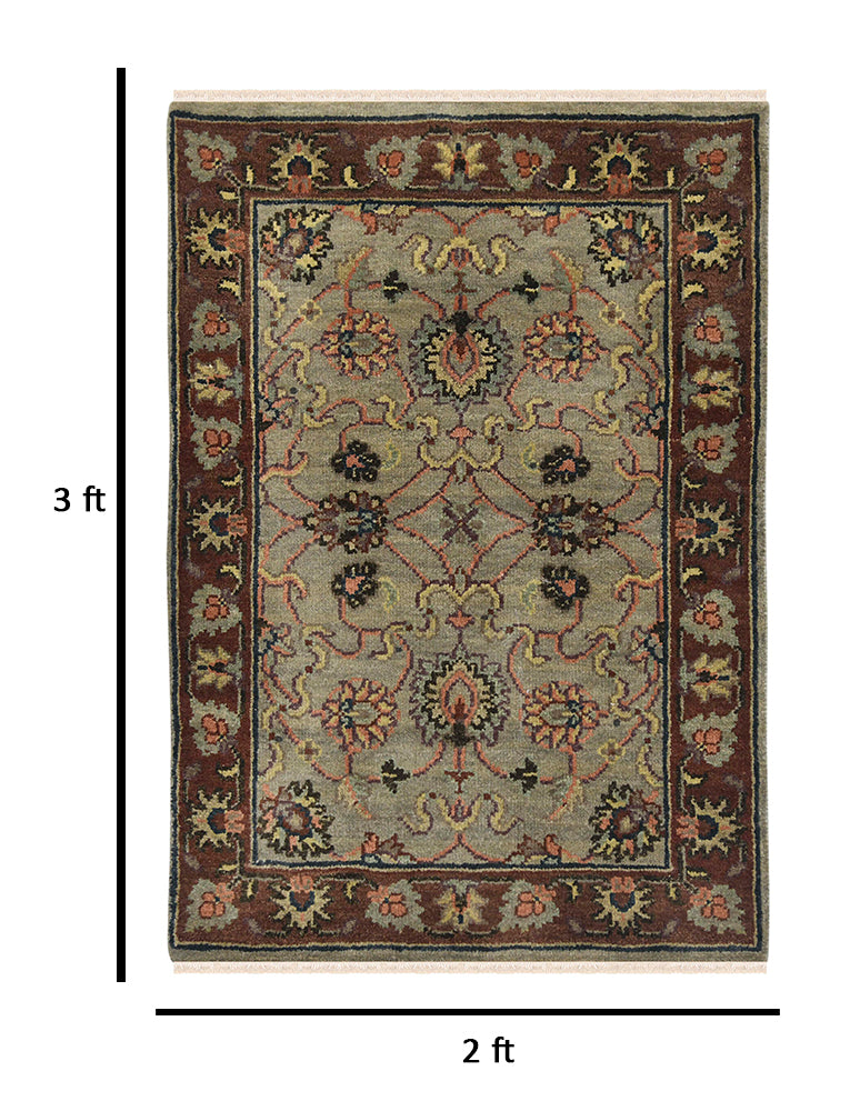 Luxor Classic Pattern Hand Knotted Rectangle Anti-Skid Designer Carpet, Prayer Rug For Office Cabins, Small Living Spaces - 2'X3'