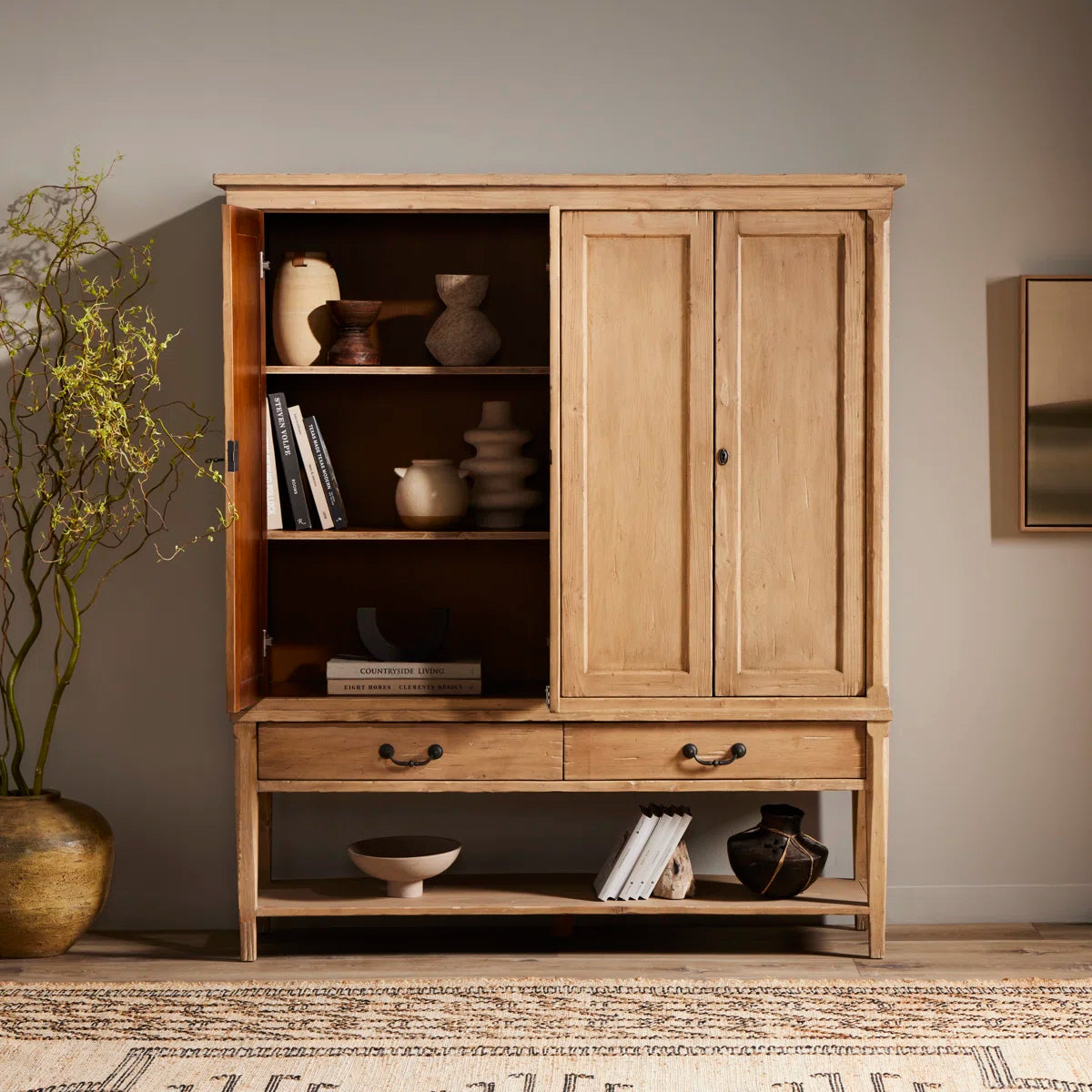 Annabel 4-Door Solid Wood Wardrobe Armoire Minimalist Stylish Storage OUCH CART