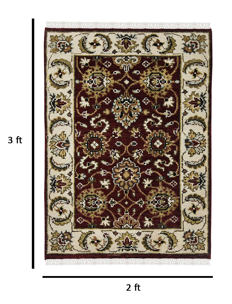Luxor Classic Pattern Hand Knotted Rectangle Anti-Skid Designer Carpet, Prayer Rug For Office Cabins, Small Living Spaces - 2'X3'