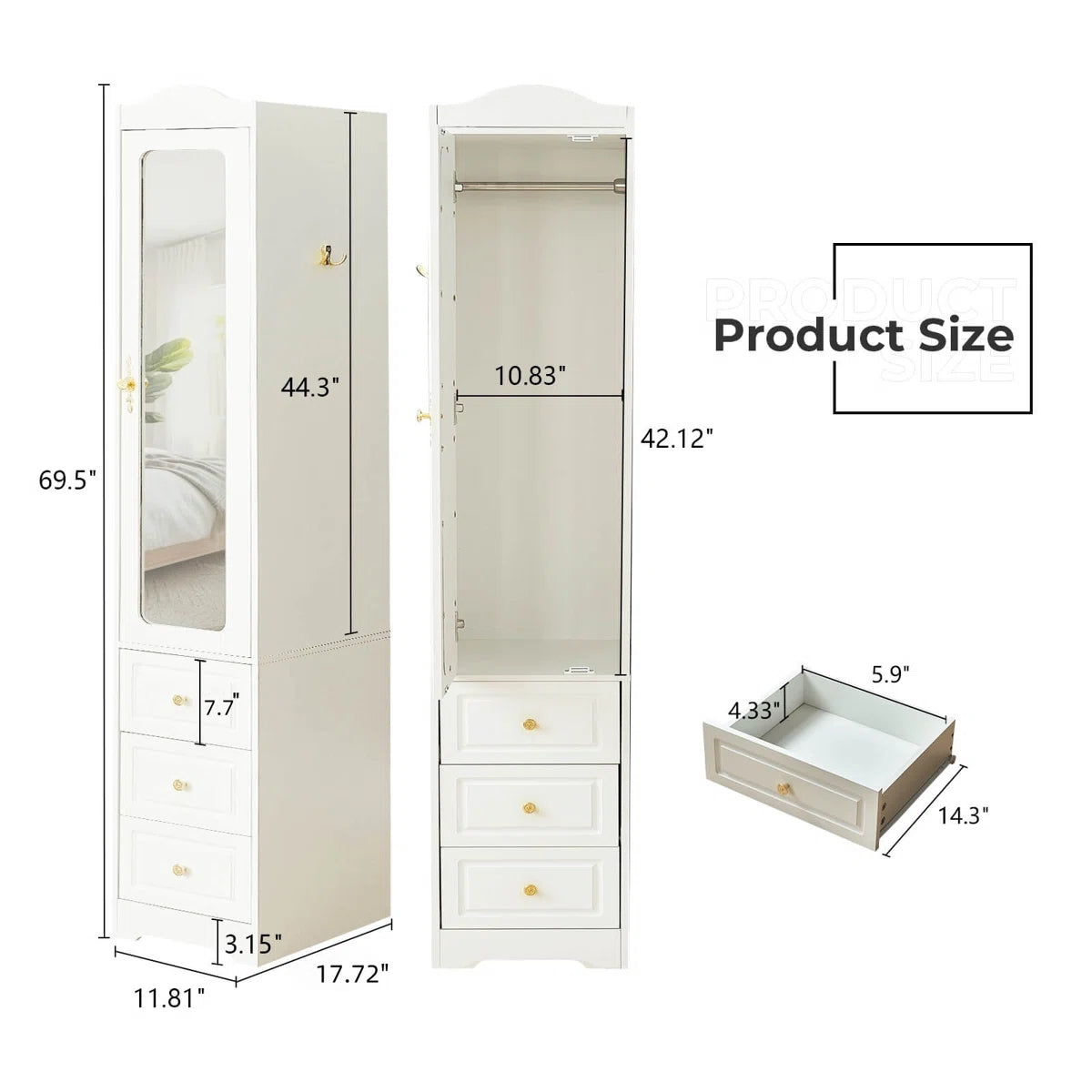 Large Armoire Wardrobe Closet 6 Drawers 2 Mirrors Hanging Rod with Sensor Lights-OUCH CART | Wardrobe