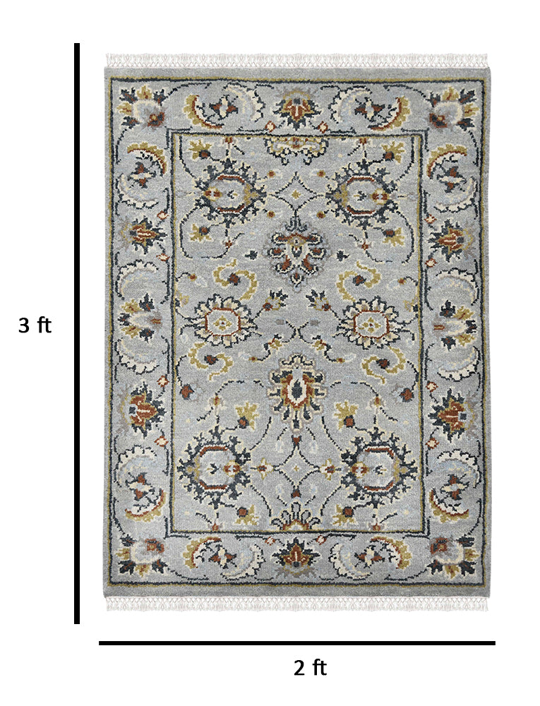 Luxor Classic Pattern Hand Knotted Rectangle Anti-Skid Designer Carpet, Prayer Rug For Office Cabins, Small Living Spaces - 2'X3'