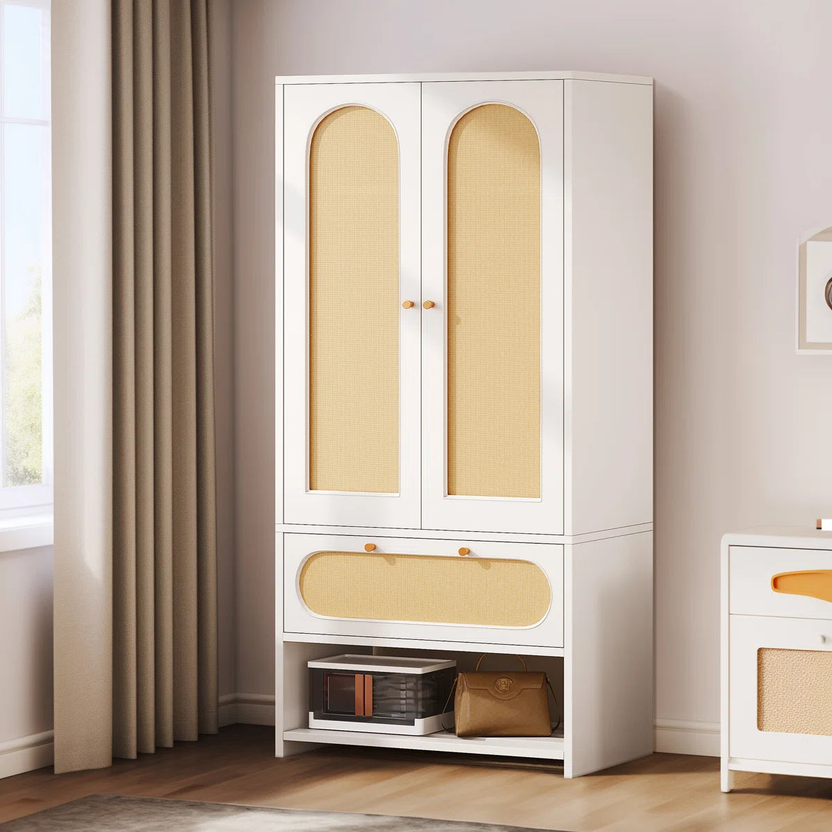 Elegant Sigmund Wardrobe Armoire With Shelves And Hanging Space
