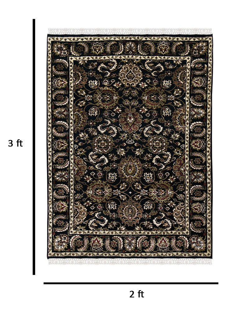 Luxor Classic Pattern Hand Knotted Rectangle Anti-Skid Designer Carpet, Prayer Rug For Office Cabins, Small Living Spaces - 2'X3'