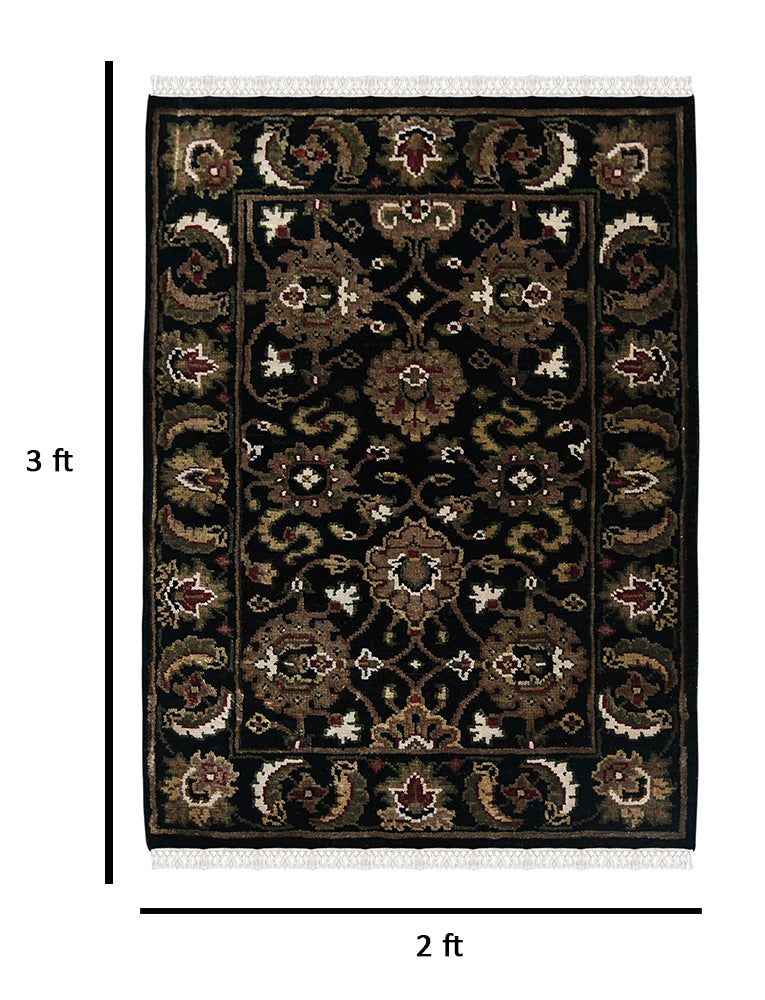Luxor Classic Pattern Hand Knotted Rectangle Anti-Skid Designer Carpet, Prayer Rug For Office Cabins, Small Living Spaces - 2'X3' Saraswati Global