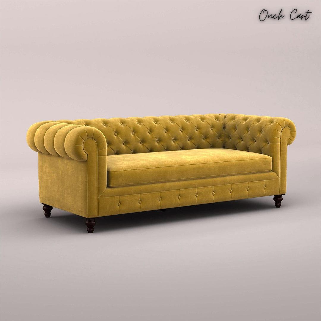 MAHARAJA FABRIC 3 SEATER SOFA (VELVET, MUSTARD YELLOW) - Ouch Cart