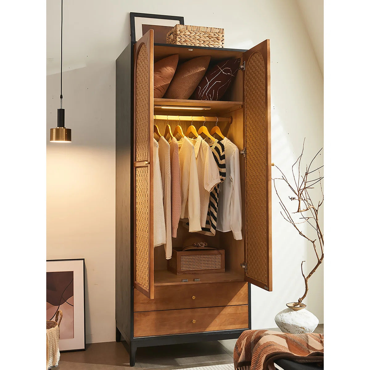 Retro Mid-Century Wardrobe – Solid Wood Bedroom Armoire with Classic Design