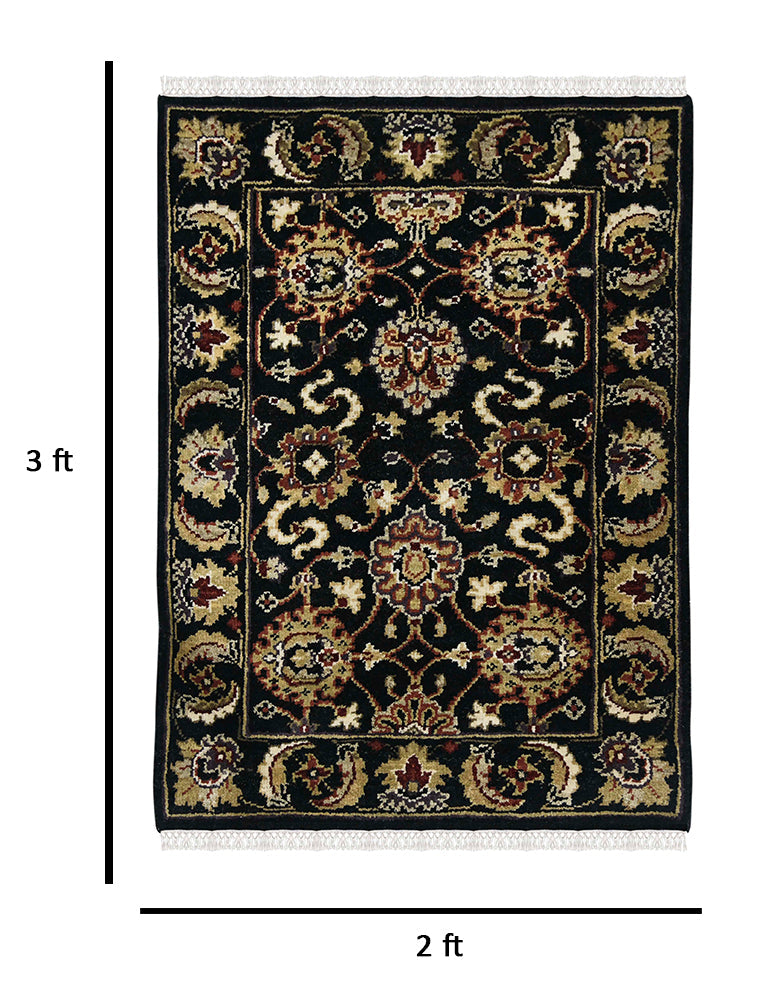Luxor Classic Pattern Hand Knotted Rectangle Anti-Skid Designer Carpet, Prayer Rug For Office Cabins, Small Living Spaces - 2'X3' Saraswati Global