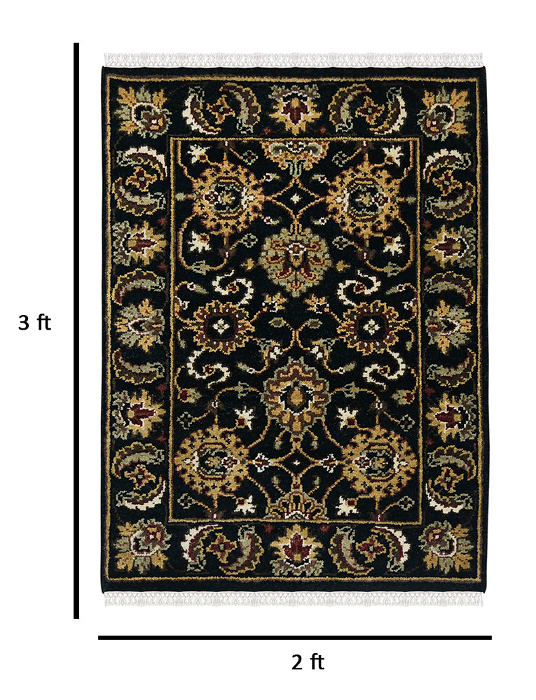 Luxor Classic Pattern Hand Knotted Rectangle Anti-Skid Designer Carpet, Prayer Rug For Office Cabins, Small Living Spaces - 2'X3' Saraswati Global