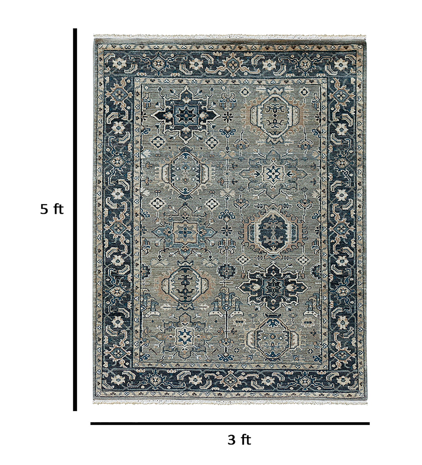 Heritage Traditional Pattern Hand Knotted Rectangle Anti-Skid Designer Carpet, Prayer Rug For Office Cabins, Small Living Spaces - 3'X5'