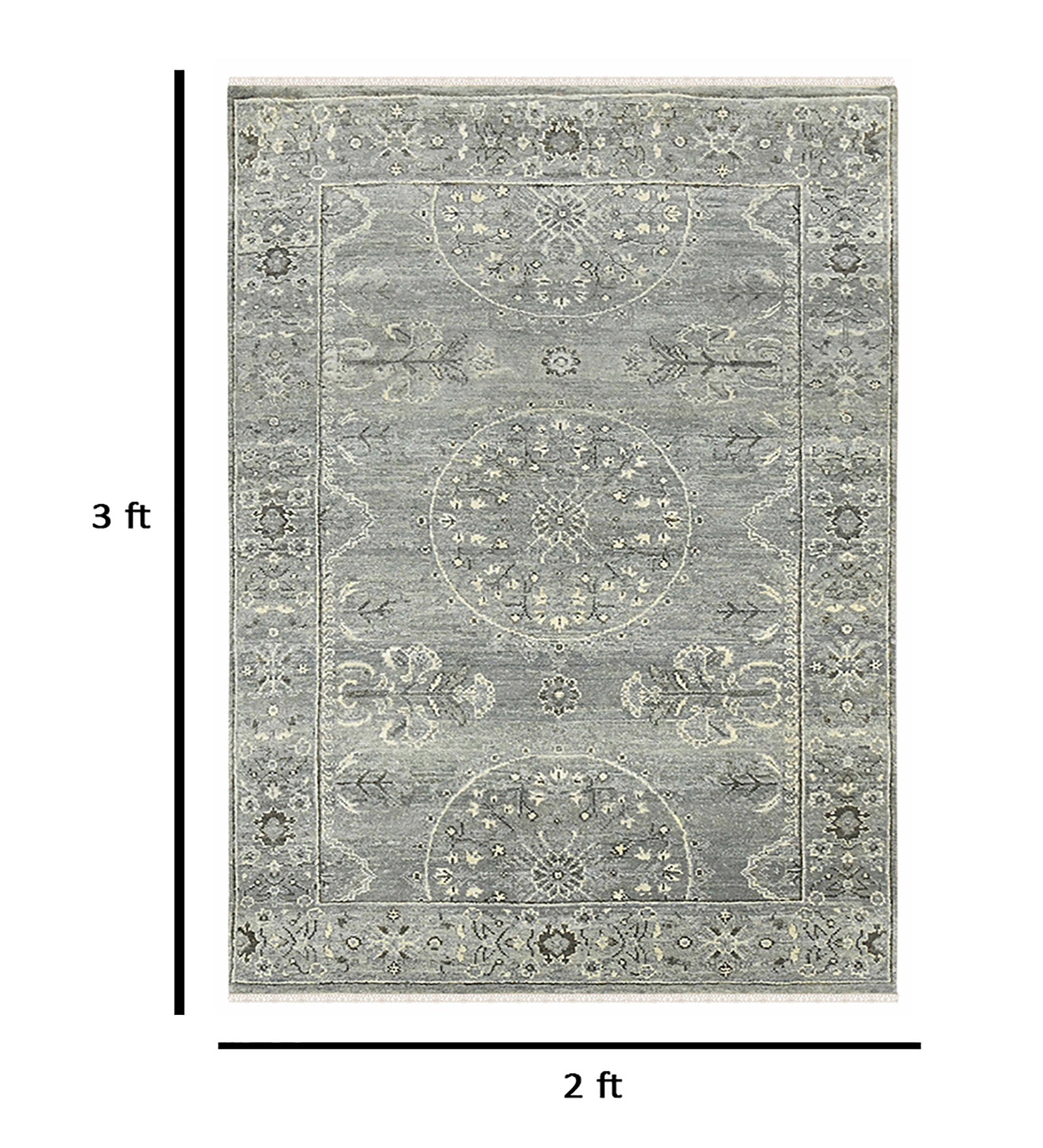 Nuit Arabe Traditional Pattern Hand Knotted Rectangle Anti-Skid Designer Carpet, Prayer Rug For Office Cabins, Small Living Spaces - 2'X3'