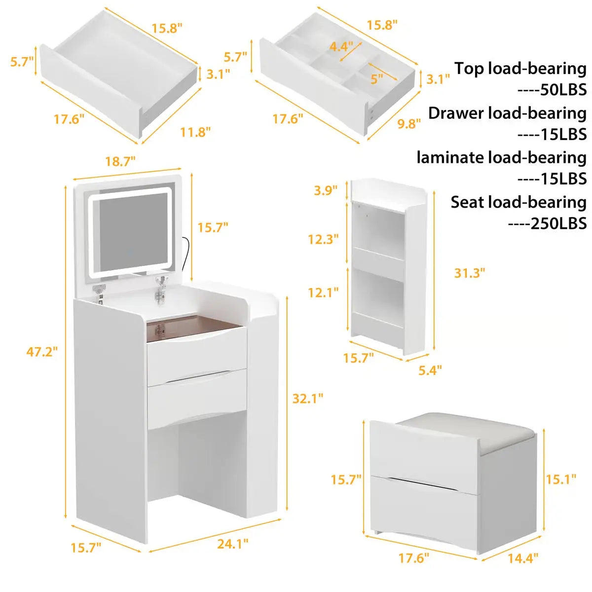 Space-Saving 3-in-1 Vanity Table – Flip Top Mirror and Side Cabinet Organizer