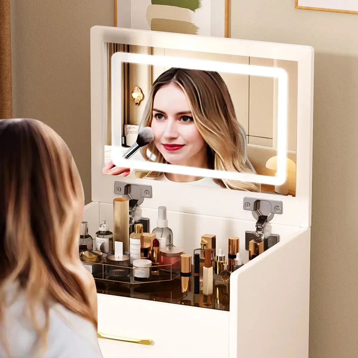 3-in-1 Vanity Table with Open Top Mirror – Makeup Desk for Bedroom