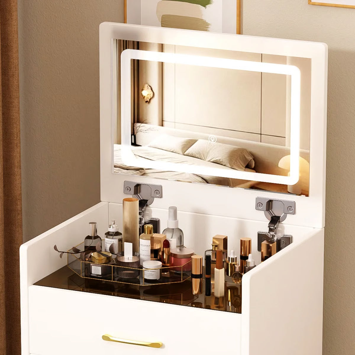 3-in-1 Vanity Table with Open Top Mirror – Makeup Desk for Bedroom