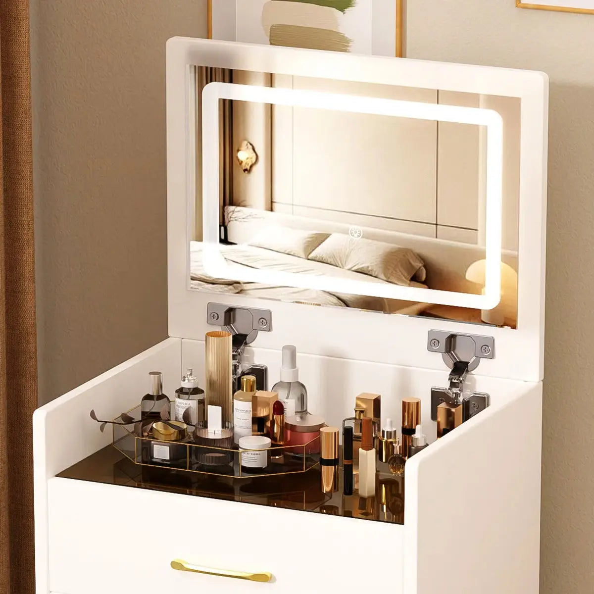 3-in-1 Vanity Table with Open Top Mirror – Makeup Desk for Bedroom