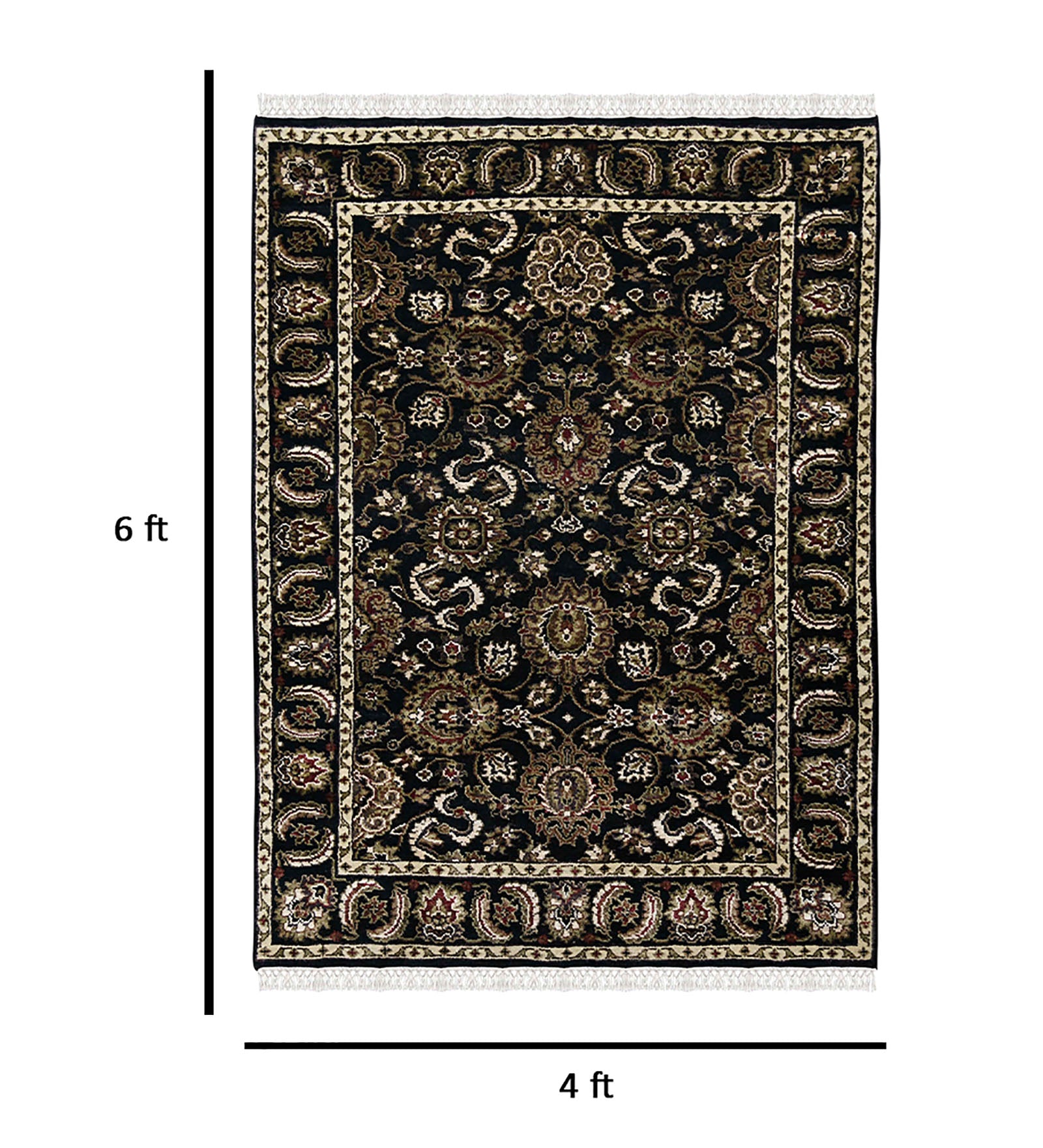 Luxor Classic Pattern Hand Knotted Rectangle Anti-Skid Designer Carpet, Prayer Rug For Office Cabins, Small Living Spaces - 4'X6'