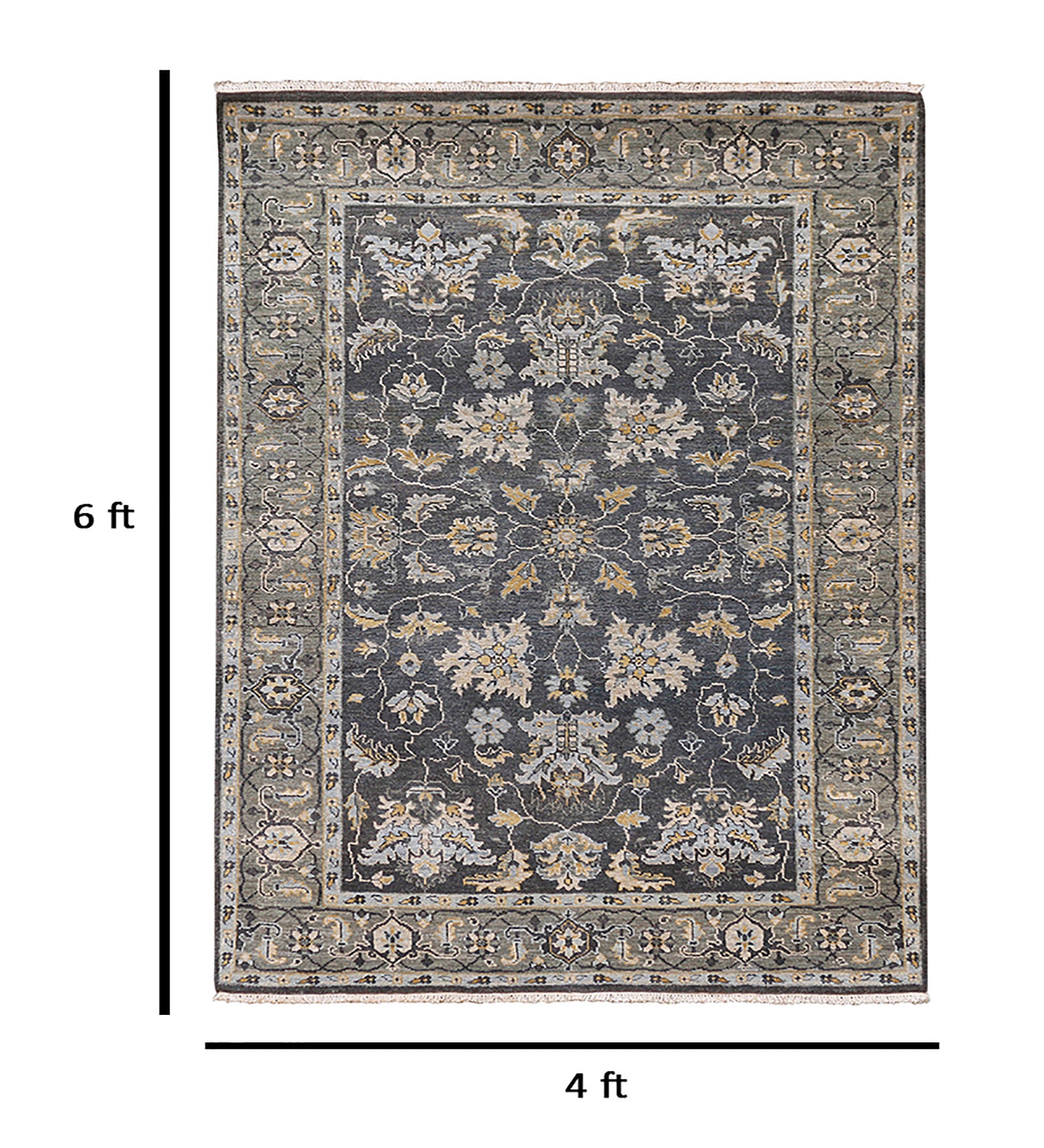 Heritage Traditional Pattern Hand Knotted Rectangle Anti-Skid Designer Carpet, Prayer Rug For Office Cabins, Small Living Spaces - 4'X6'