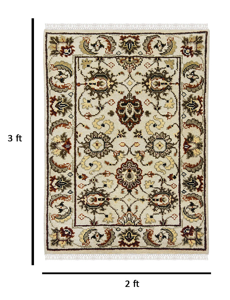 Luxor Classic Pattern Hand Knotted Rectangle Anti-Skid Designer Carpet, Prayer Rug For Office Cabins, Small Living Spaces - 2'X3'