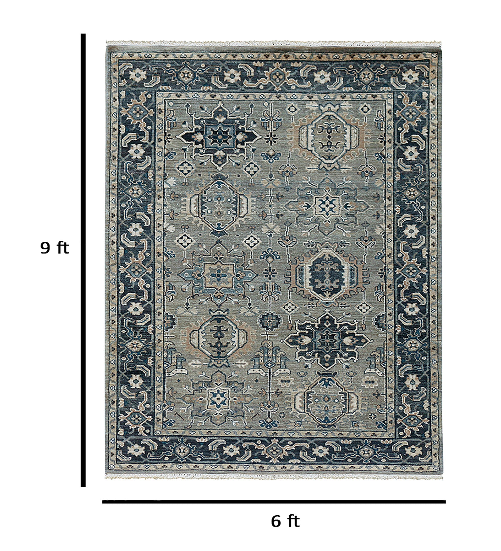 Heritage Traditional Pattern Hand Knotted Rectangle Anti-Skid Designer Carpet, Area Rug For Bed Room, Living Room - 6'x9'
