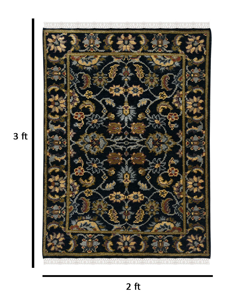 Luxor Classic Pattern Hand Knotted Rectangle Anti-Skid Designer Carpet, Prayer Rug For Office Cabins, Small Living Spaces - 2'X3'