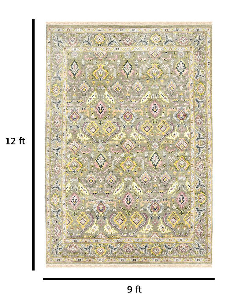 Bristol Traditional Pattern Hand Knotted Rectangle Anti-Skid Designer Carpet, Area Rug For Bed Room, Living Room - 9'X12'