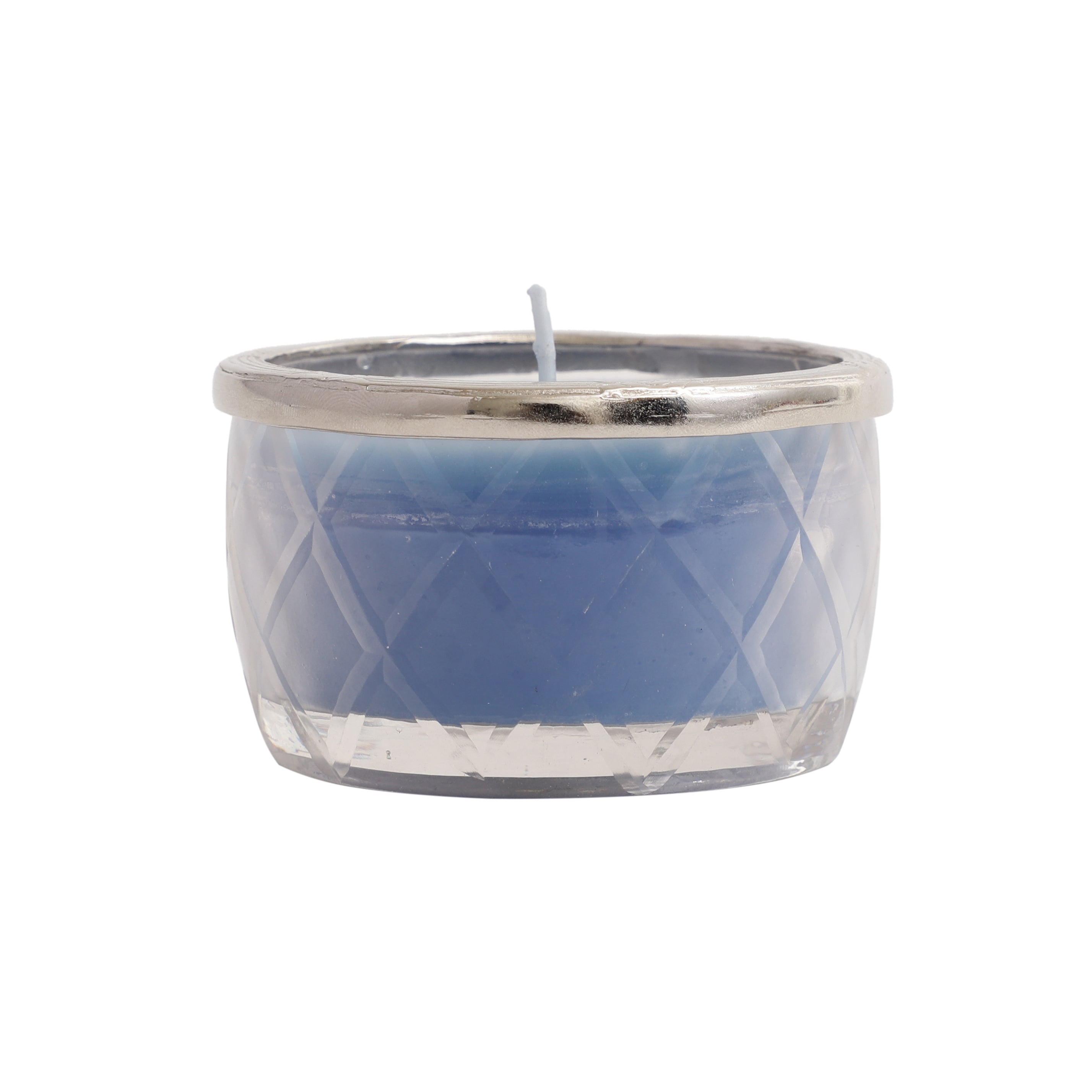 ocean breeze blue Scented candle jar with Silver ring
