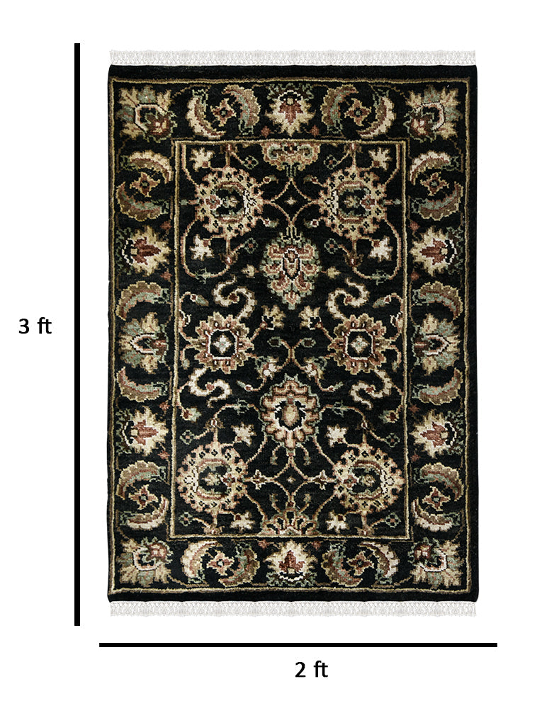 Luxor Classic Pattern Hand Knotted Rectangle Anti-Skid Designer Carpet, Prayer Rug For Office Cabins, Small Living Spaces - 2'X3' Saraswati Global