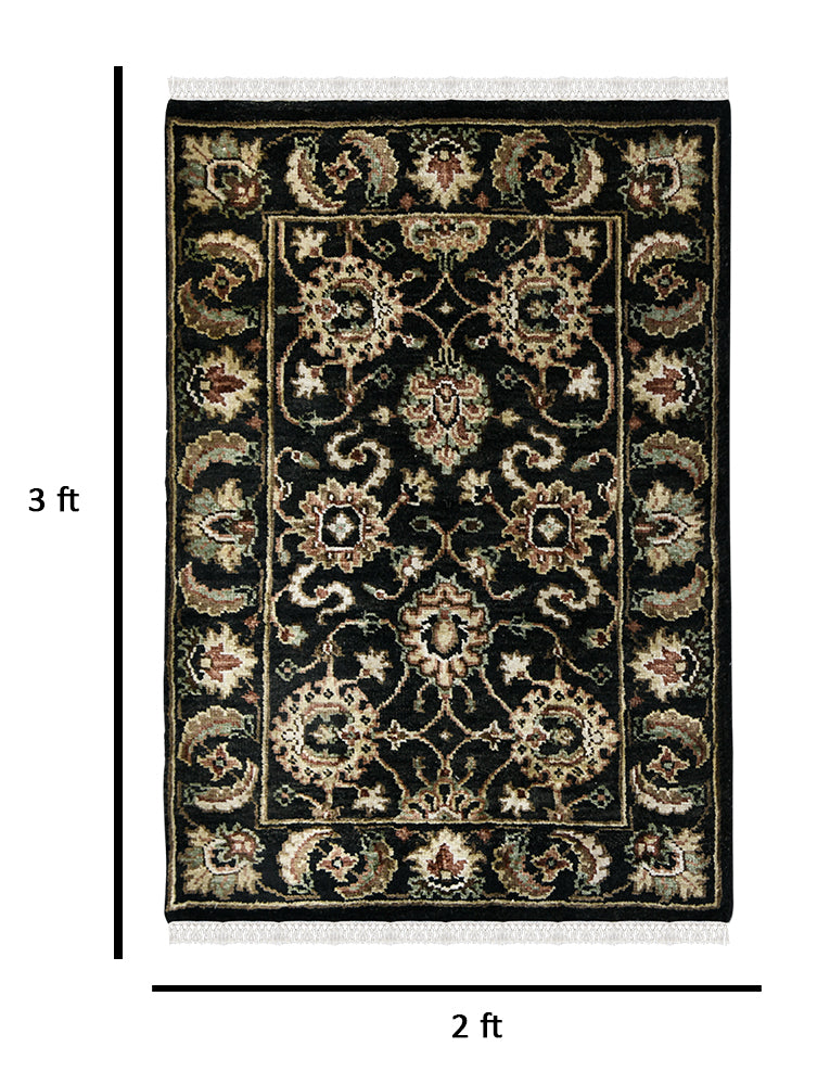 Luxor Classic Pattern Hand Knotted Rectangle Anti-Skid Designer Carpet, Prayer Rug For Office Cabins, Small Living Spaces - 2'X3'