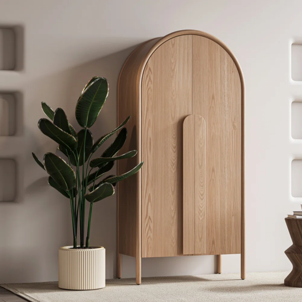 Contemporary Solid Wood Wardrobe – Modern & Simple Bedroom Storage Armoire