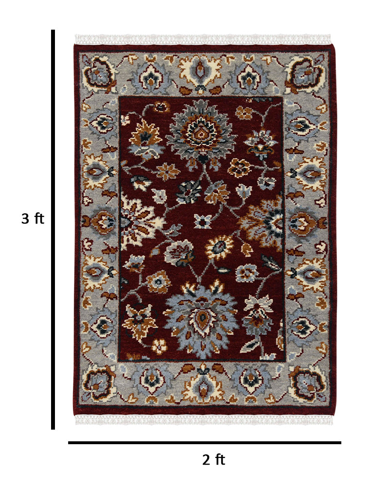 Luxor Classic Pattern Hand Knotted Rectangle Anti-Skid Designer Carpet, Prayer Rug For Office Cabins, Small Living Spaces - 2'X3'