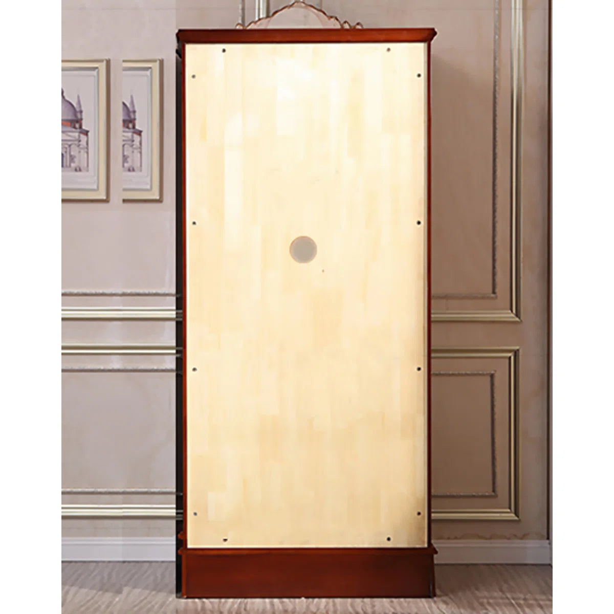 Carved Oak European-Style Wardrobe – Classic Wooden Bedroom Armoire