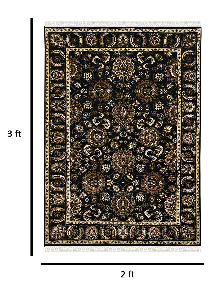 Luxor Classic Pattern Hand Knotted Rectangle Anti-Skid Designer Carpet, Prayer Rug For Office Cabins, Small Living Spaces - 2'X3'