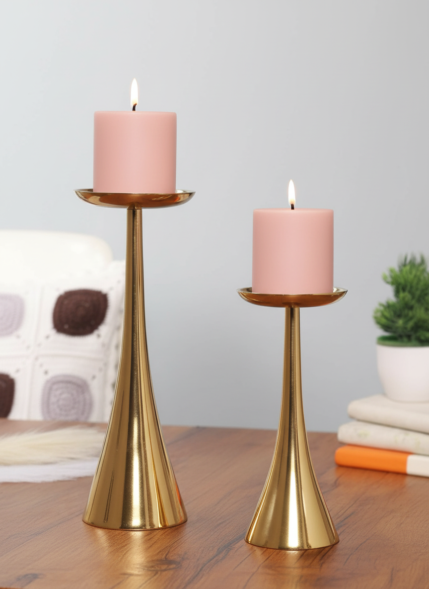Aureus Gold Pillar Candle Stands Pair of 2 - OUCHCART | Candle holder
