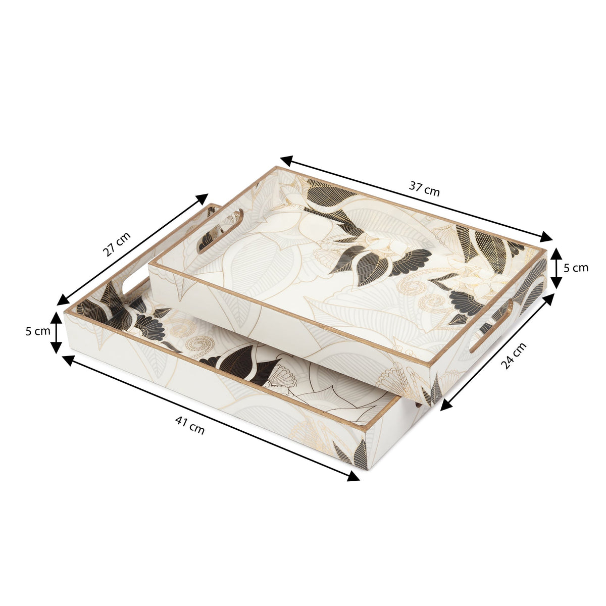 Ivory Noir Bloom Tray Set of 2 M.M.I. OVERSEAS