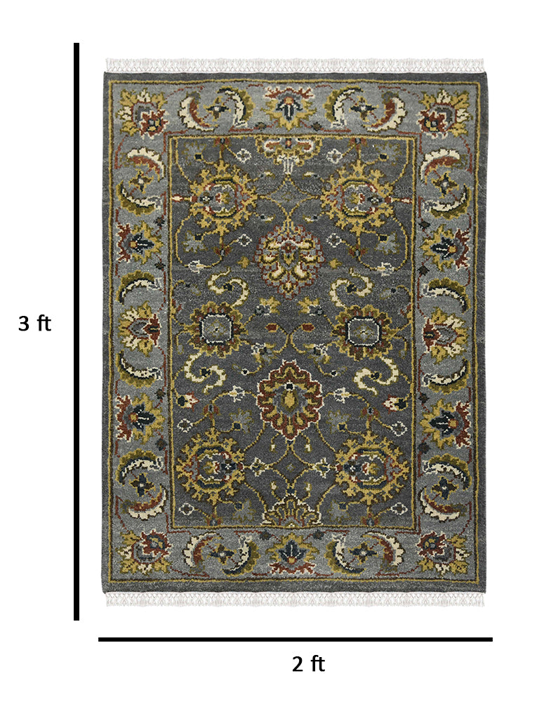 Luxor Classic Pattern Hand Knotted Rectangle Anti-Skid Designer Carpet, Prayer Rug For Office Cabins, Small Living Spaces - 2'X3'