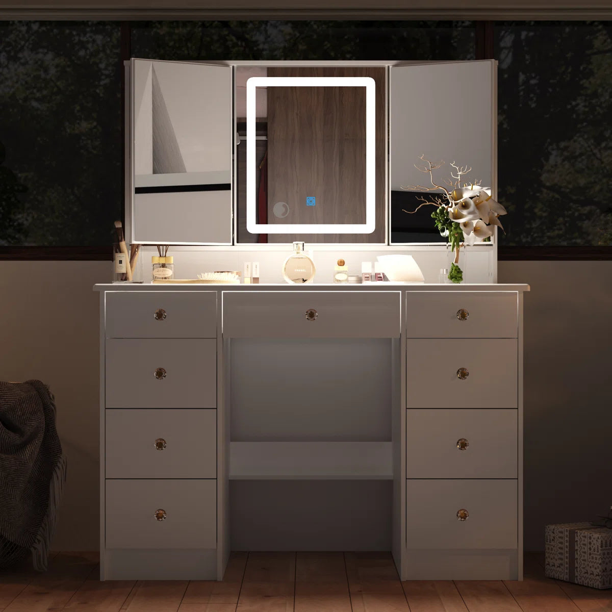 Luxury Makeup Vanity Desk with LED Lights and Storage-OUCH CART | Dressing table