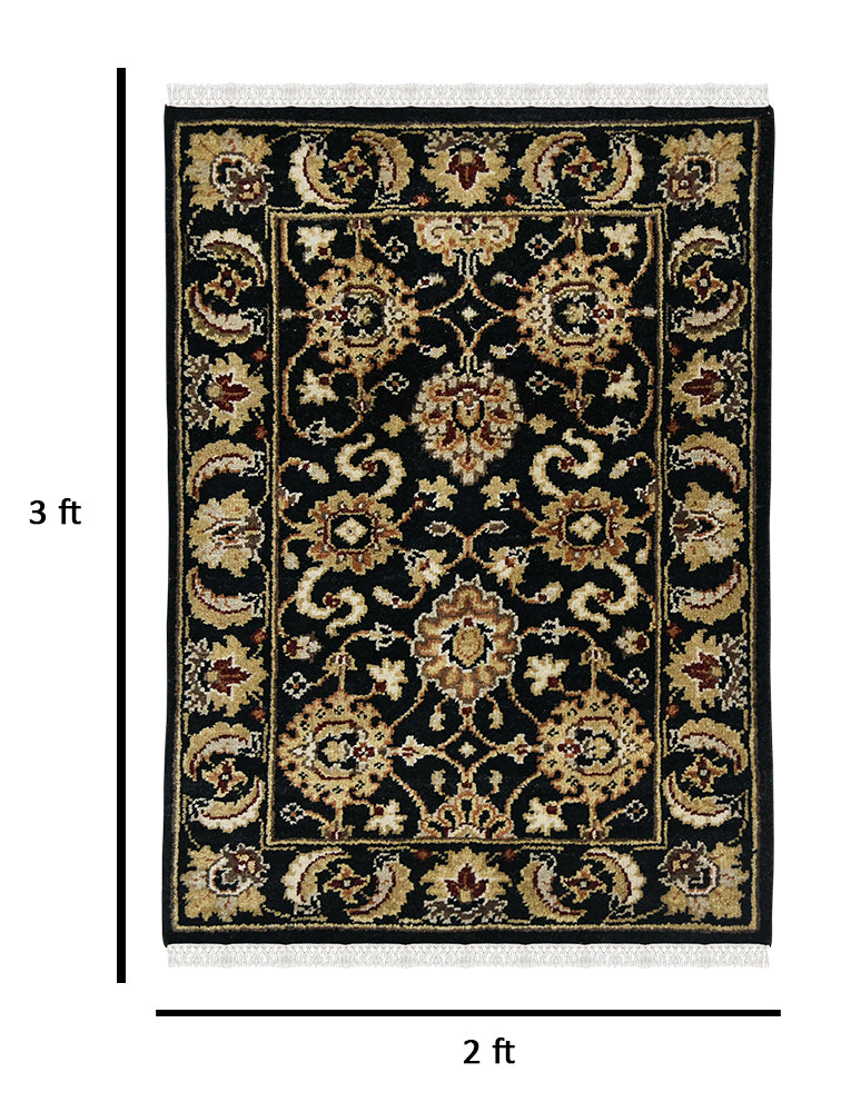 Luxor Classic Pattern Hand Knotted Rectangle Anti-Skid Designer Carpet, Prayer Rug For Office Cabins, Small Living Spaces - 2'X3'
