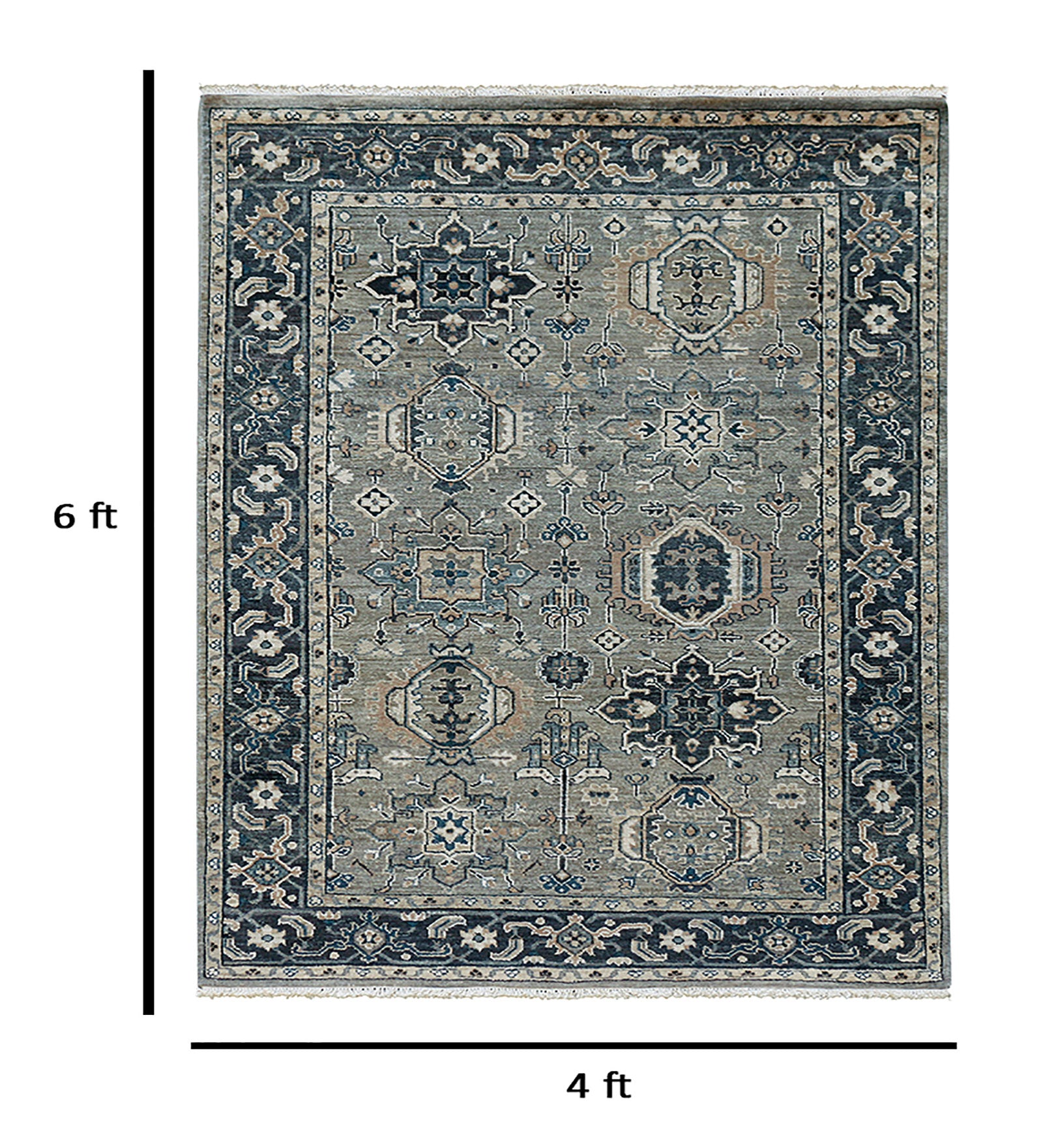 Heritage Traditional Pattern Hand Knotted Rectangle Anti-Skid Designer Carpet, Prayer Rug For Office Cabins, Small Living Spaces - 4'X6'