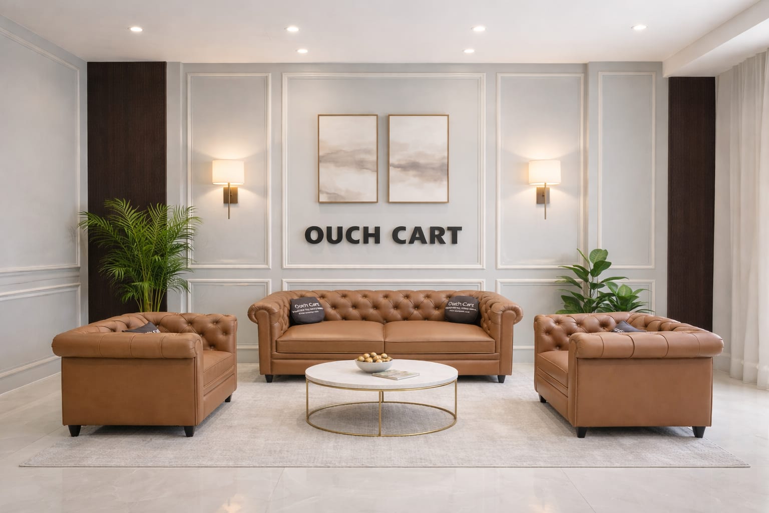 Luxury Chesterfield Leather Sofa Set – 3 Seater & Armchairs | Premium Living Room Furniture