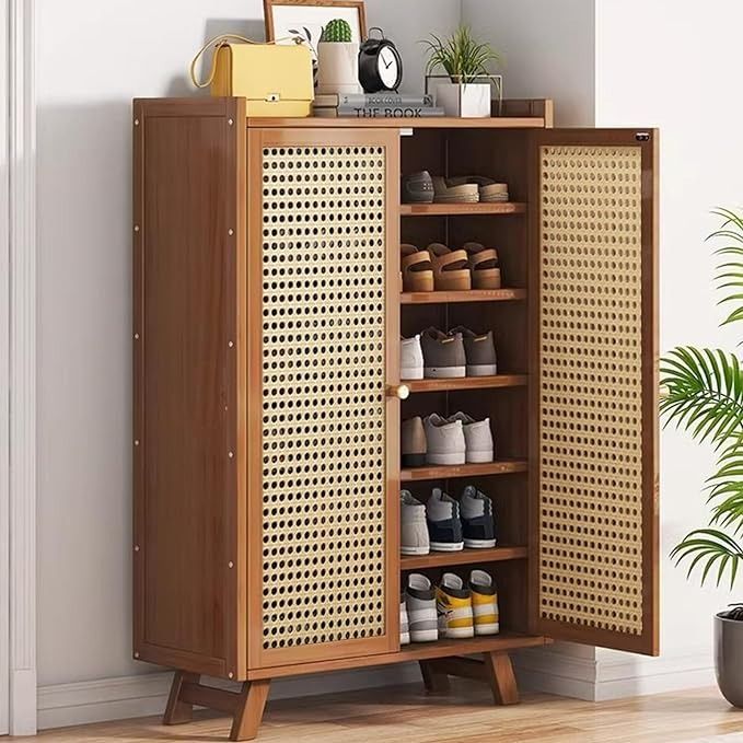 Modern Solid Wood Shoe Cabinet with Angled Legs | Mid-Century Wooden Shoe Storage Organizer | Scandinavian Entryway Shoe Rack OUCH CART