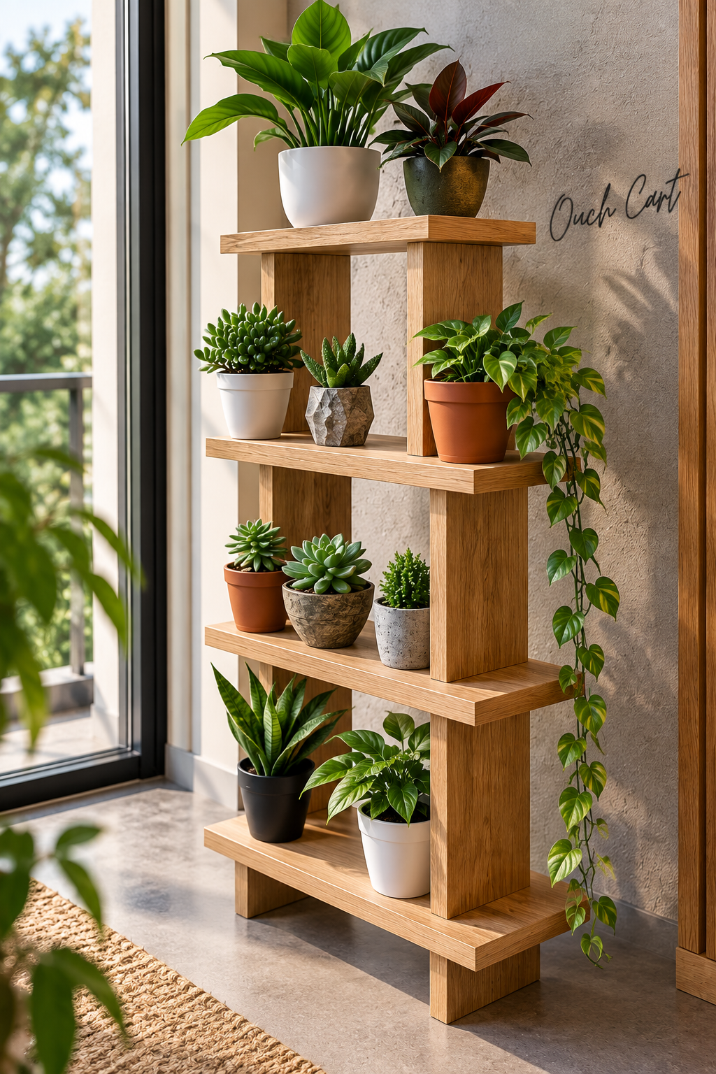 4-Tier Wooden Plant Stand for Indoor Plants | Rustic Multi-Level Plant Shelf & Holder for Living Room, Balcony & Home Decor OUCH CART