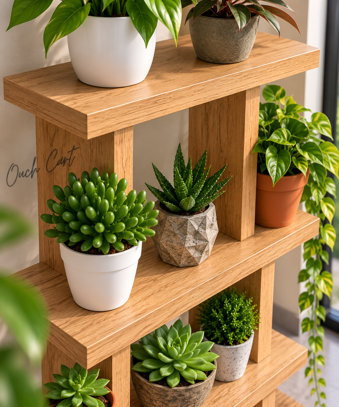 4-Tier Wooden Plant Stand for Indoor Plants | Rustic Multi-Level Plant Shelf & Holder for Living Room, Balcony & Home Decor OUCH CART