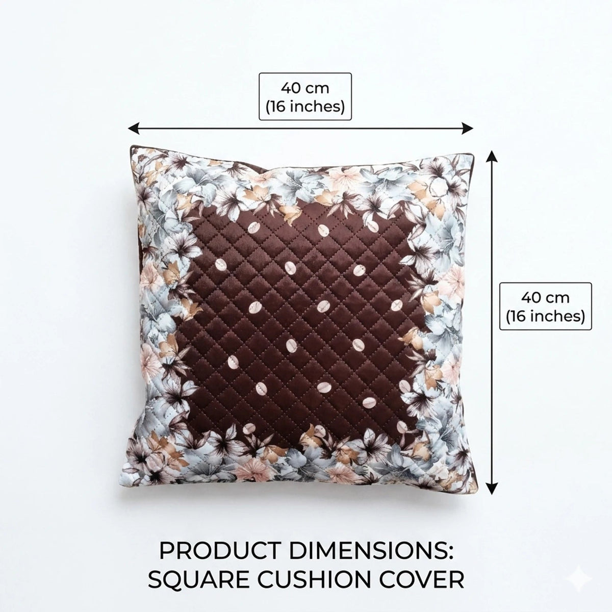 Premium Quilted Holland Velvet Cushion Covers, Coffee Floral, 16 x 16 Inch, Set of 5 OUCH CART