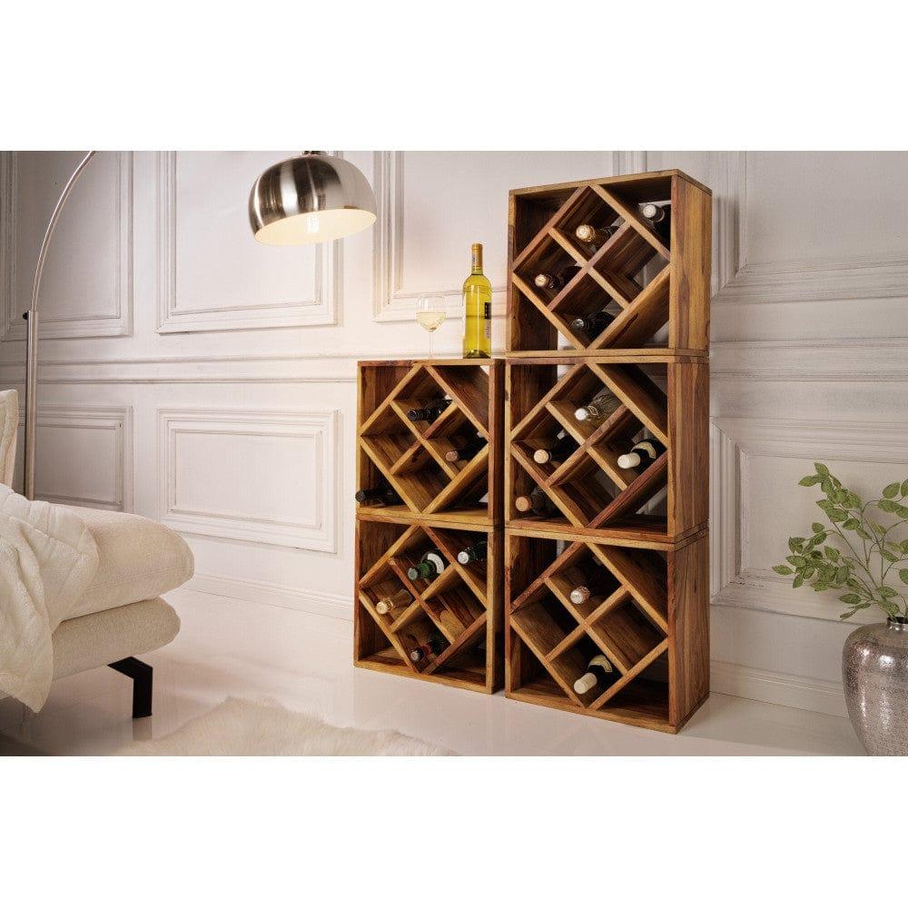 Cube end Table Solid Wood (Wine Rack, Honey Finish) - Ouch Cart
