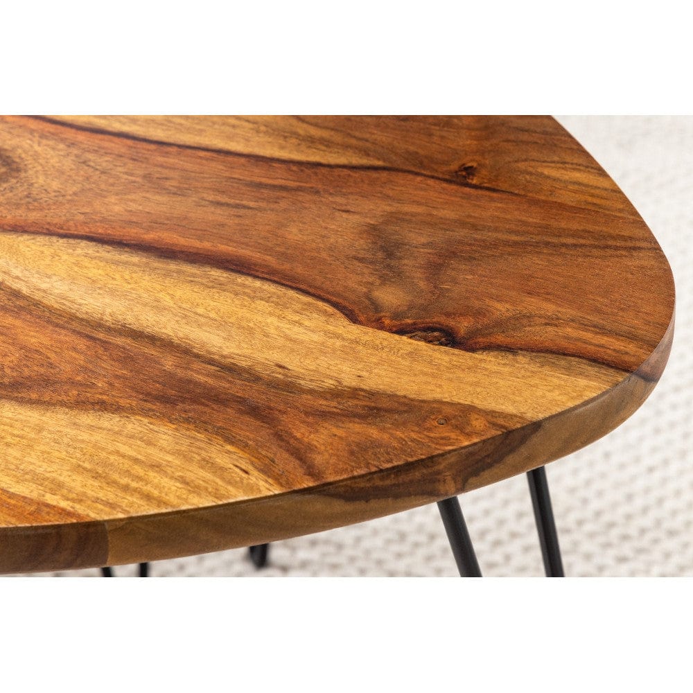 Sheesham Wood Oval Shape Nested Coffee Table with Hairpin Legs in Honey Finish