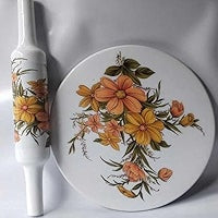 Indian Marble Printed Chakla/Rolling Pin Board/Roti Maker/Chakla/Chapati Maker for Home & Kitchen | Finished Marble Roti Maker (10 Inch) (Yellow chakla belan)