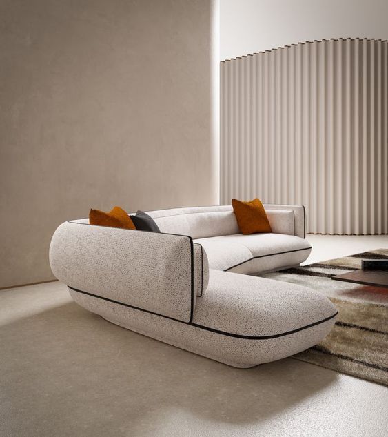Ouch Cart Modern Curved Bouclé Sectional Sofa | Luxury Cream Upholstered Living Room Couch with Contemporary Design OUCH CART
