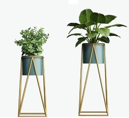 Planters for Indoor - Outdoor Plants & Modern Metal Floor Tall Plant Stand for Garden, Balcony & Living Room & Mid Century Plant Stands with Pots Set of 2 OUCH CART
