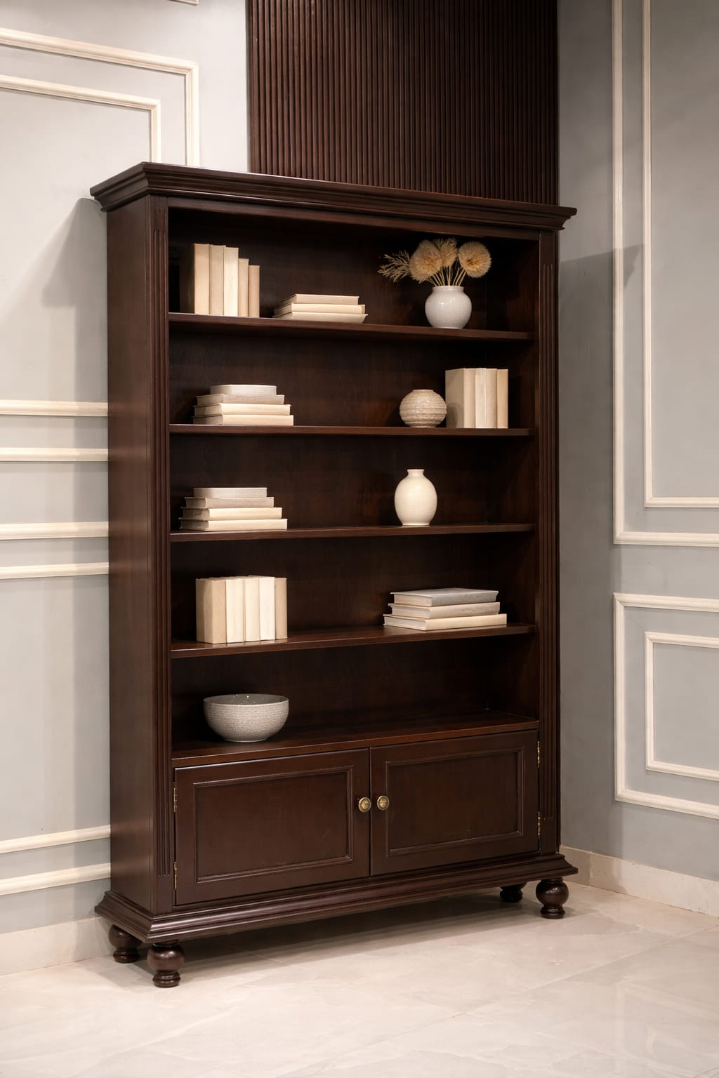 Elegant Solid Wood Bookshelf with Cabinet Storage | 78” Tall Classic Display Bookcase